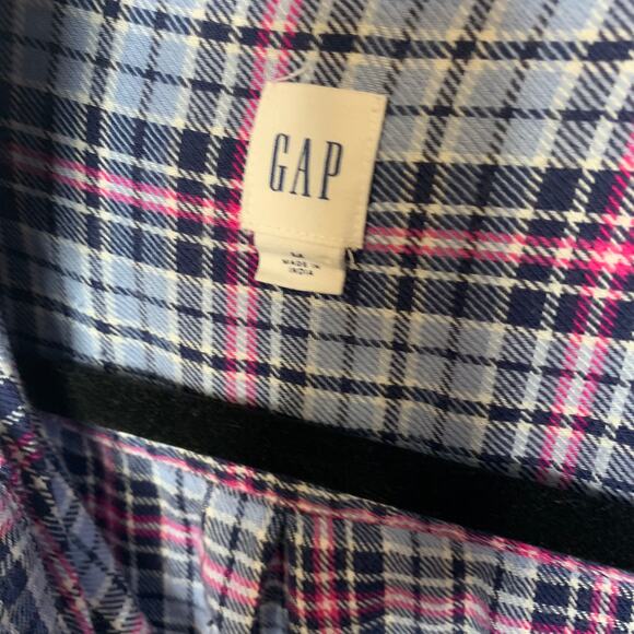 Gap Blue Pink Popover Flannel Shirt Top Sz Medium - Picture 3 of 6